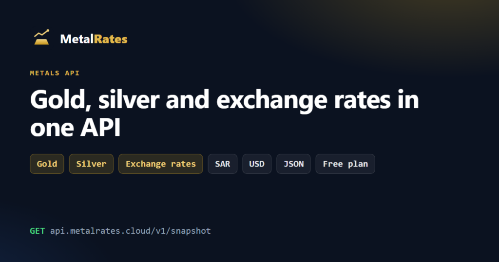 Precious metals API: gold and silver prices per gram in SAR and USD